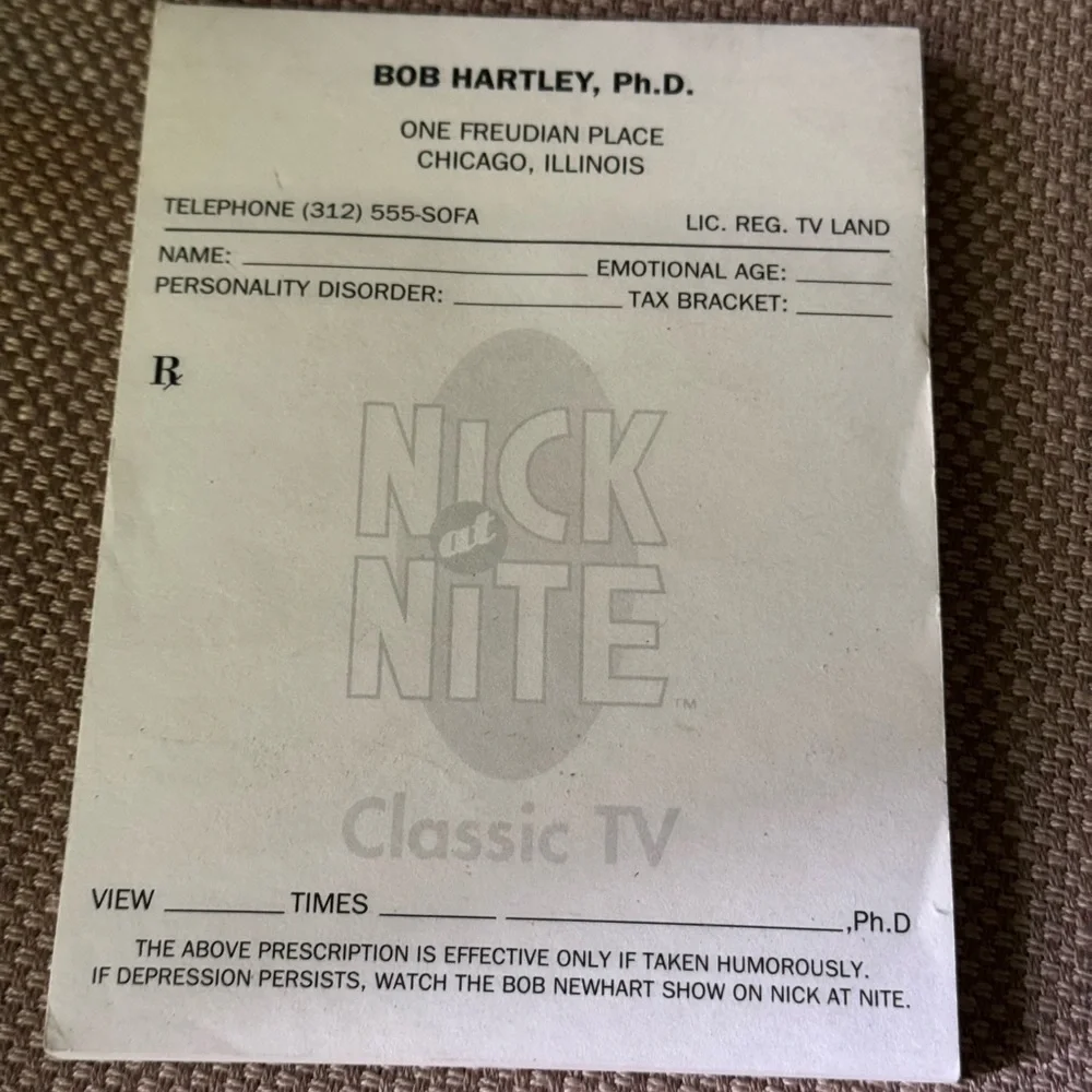Nick at Nite Classic TV Bob Hartley PhD Prescription Pad